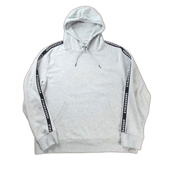 Aeropostale Other - Aeropostale Hoodie Sweatshirt Logo Tape Stripe Light Grey Pullover Top Size M